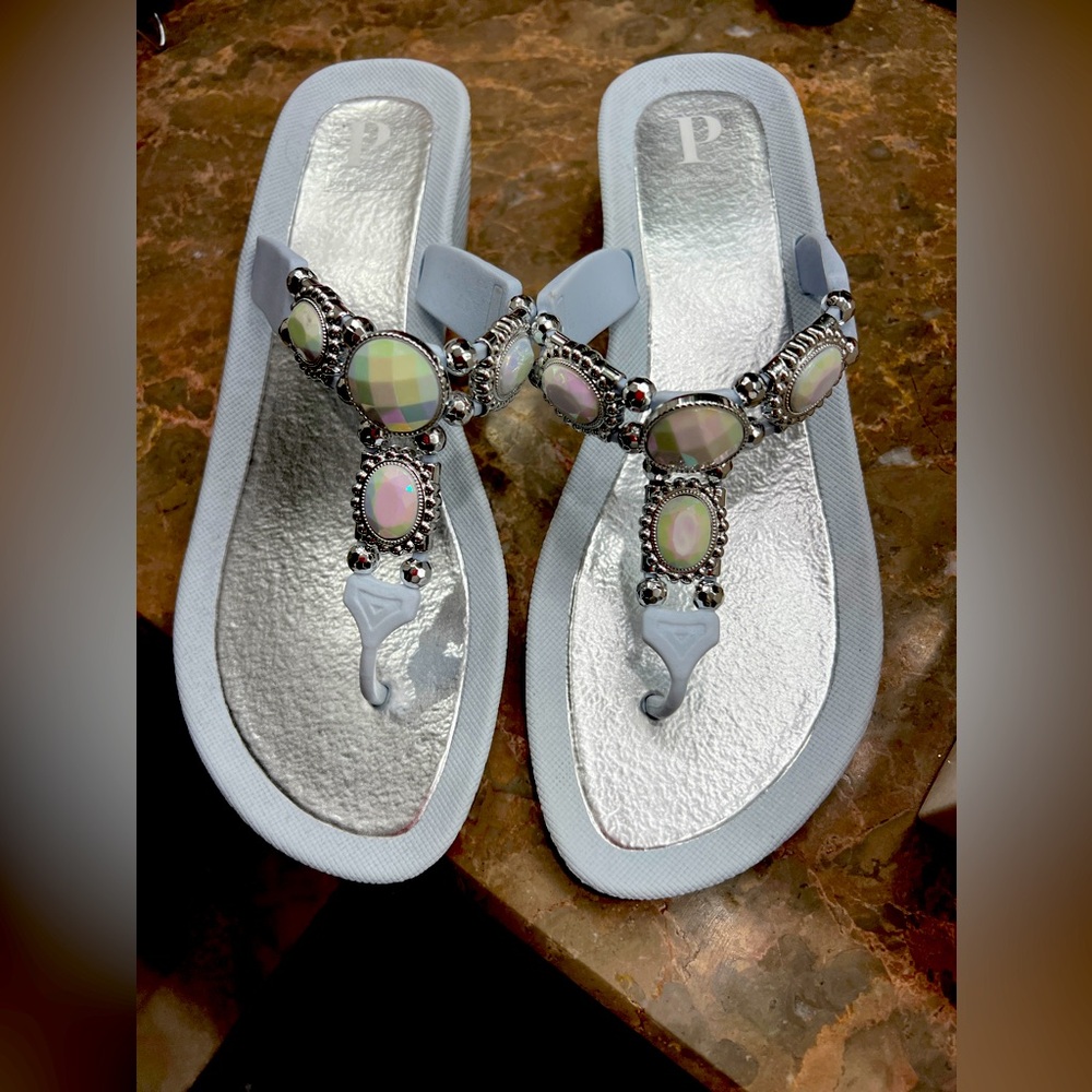 White crystal embellished wedge sandal